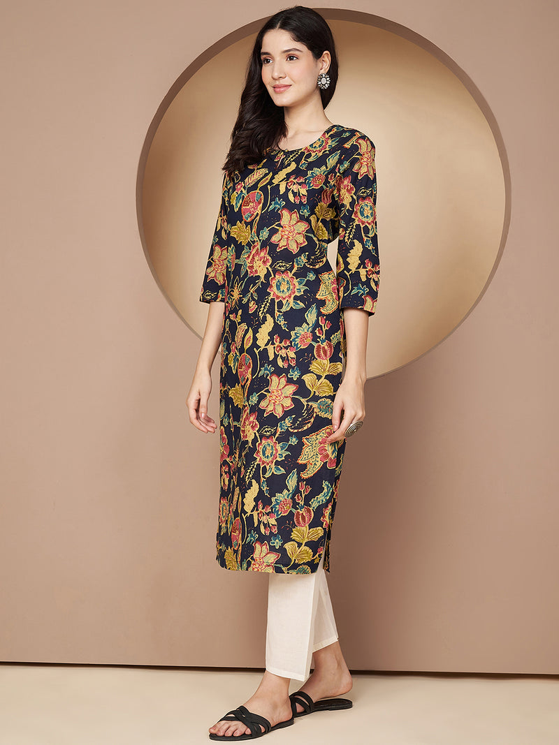 Poshak Hub Women Blue Cotton A Line Kurta