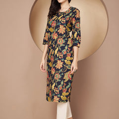 Poshak Hub Women Blue Cotton A Line Kurta