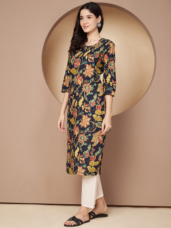 Poshak Hub Women Blue Cotton A Line Kurta