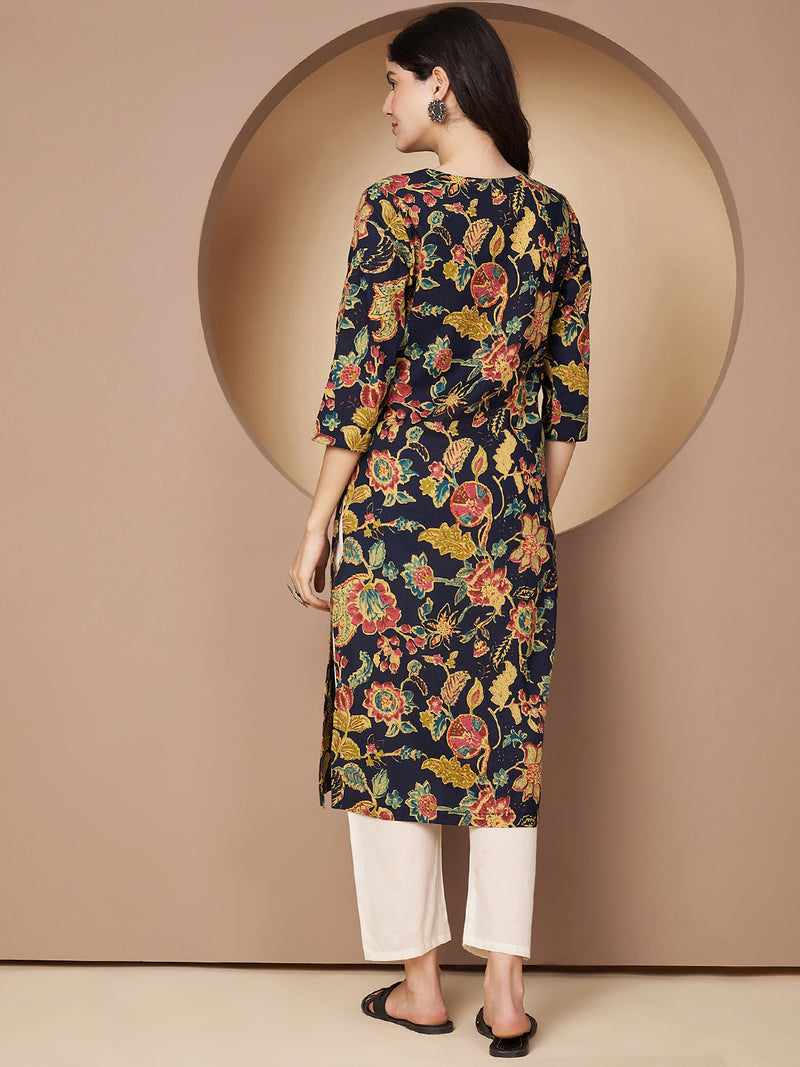 Poshak Hub Women Blue Cotton A Line Kurta