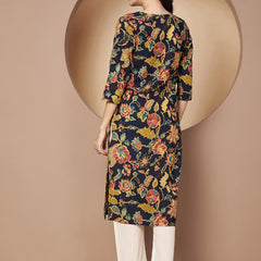 Poshak Hub Women Blue Cotton A Line Kurta