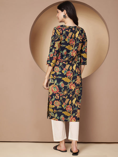 Poshak Hub Women Blue Cotton A Line Kurta