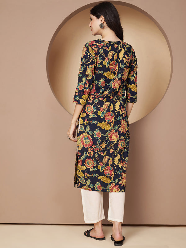 Poshak Hub Women Blue Cotton A Line Kurta