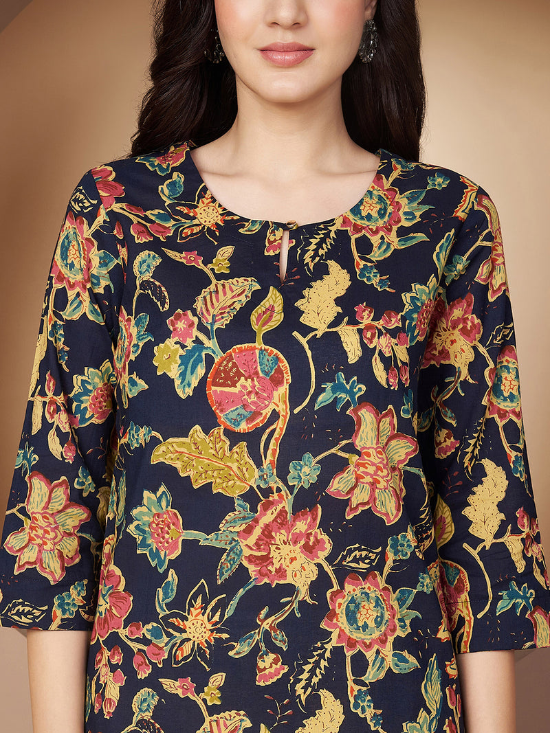 Poshak Hub Women Blue Cotton A Line Kurta