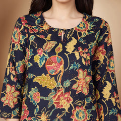 Poshak Hub Women Blue Cotton A Line Kurta