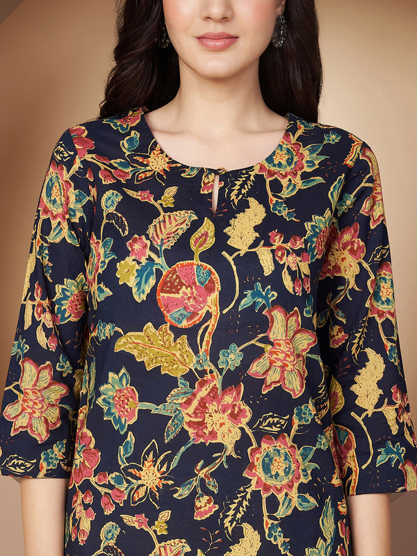 Poshak Hub Women Blue Cotton A Line Kurta