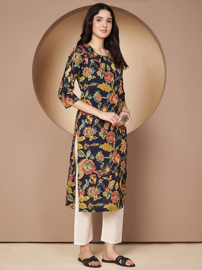 Poshak Hub Women Blue Cotton A Line Kurta