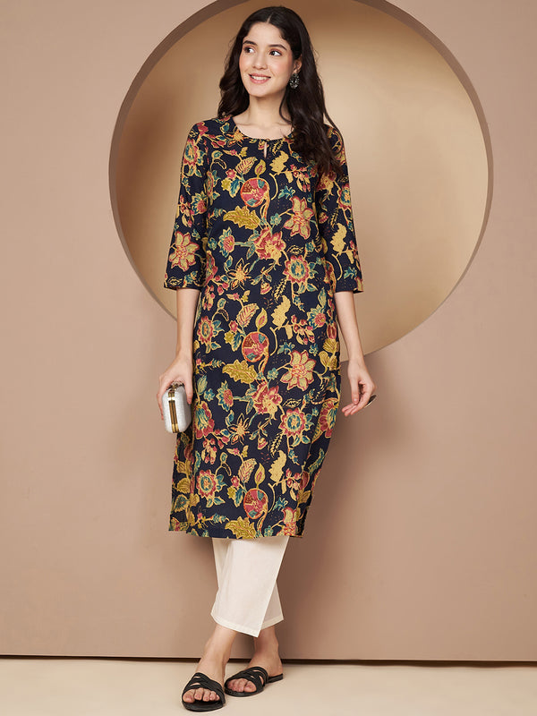 Poshak Hub Women Blue Cotton A Line Kurta