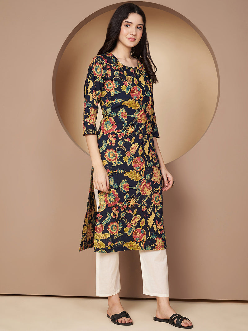 Poshak Hub Women Blue Cotton A Line Kurta