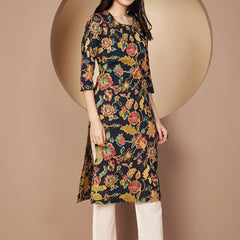 Poshak Hub Women Blue Cotton A Line Kurta