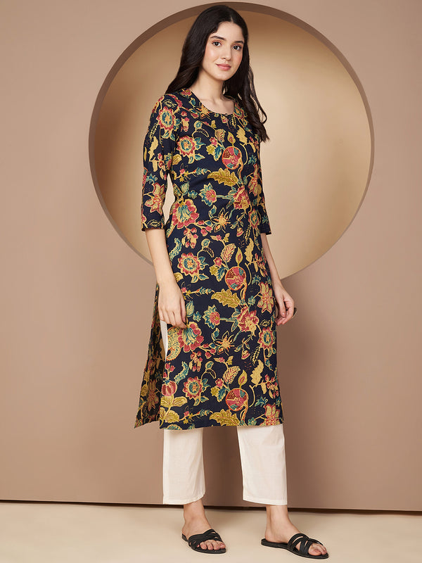 Poshak Hub Women Blue Cotton A Line Kurta