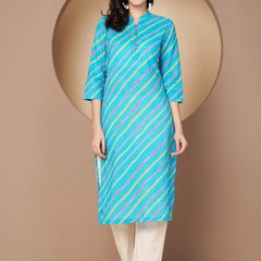 Poshak Hub Women Turquoise Cotton A Line Kurta