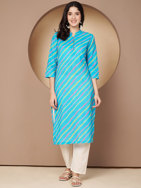 Poshak Hub Women Turquoise Cotton A Line Kurta
