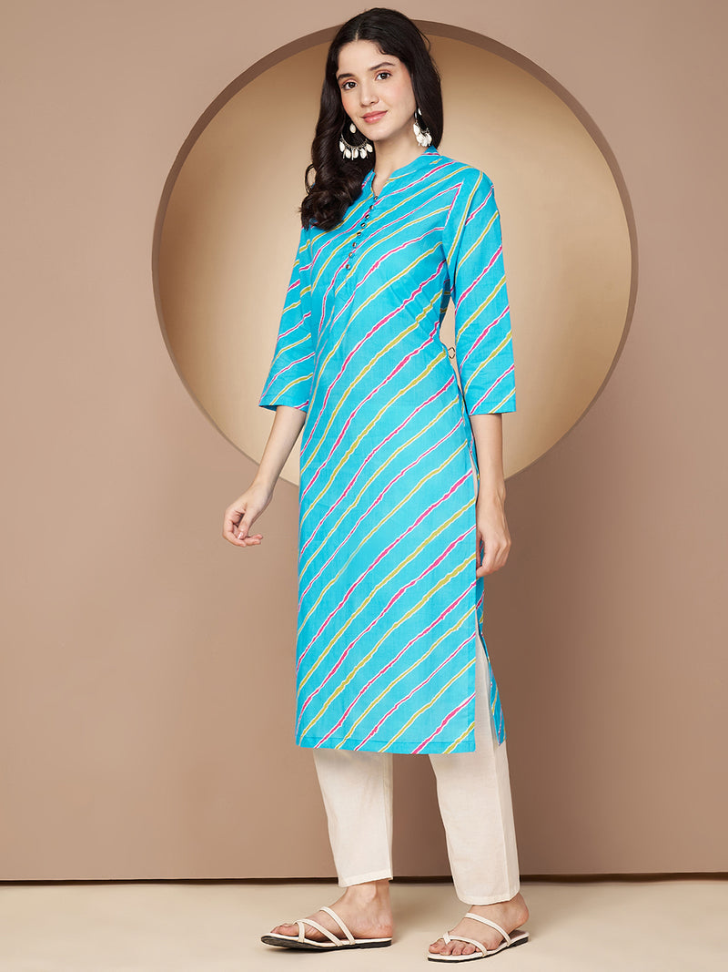 Poshak Hub Women Turquoise Cotton A Line Kurta