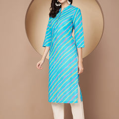 Poshak Hub Women Turquoise Cotton A Line Kurta