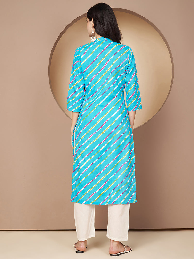 Poshak Hub Women Turquoise Cotton A Line Kurta