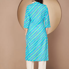 Poshak Hub Women Turquoise Cotton A Line Kurta