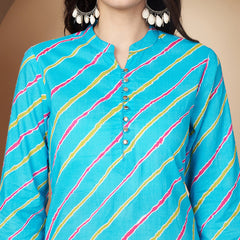 Poshak Hub Women Turquoise Cotton A Line Kurta