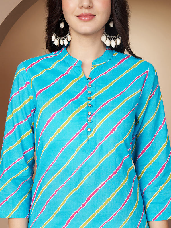 Poshak Hub Women Turquoise Cotton A Line Kurta