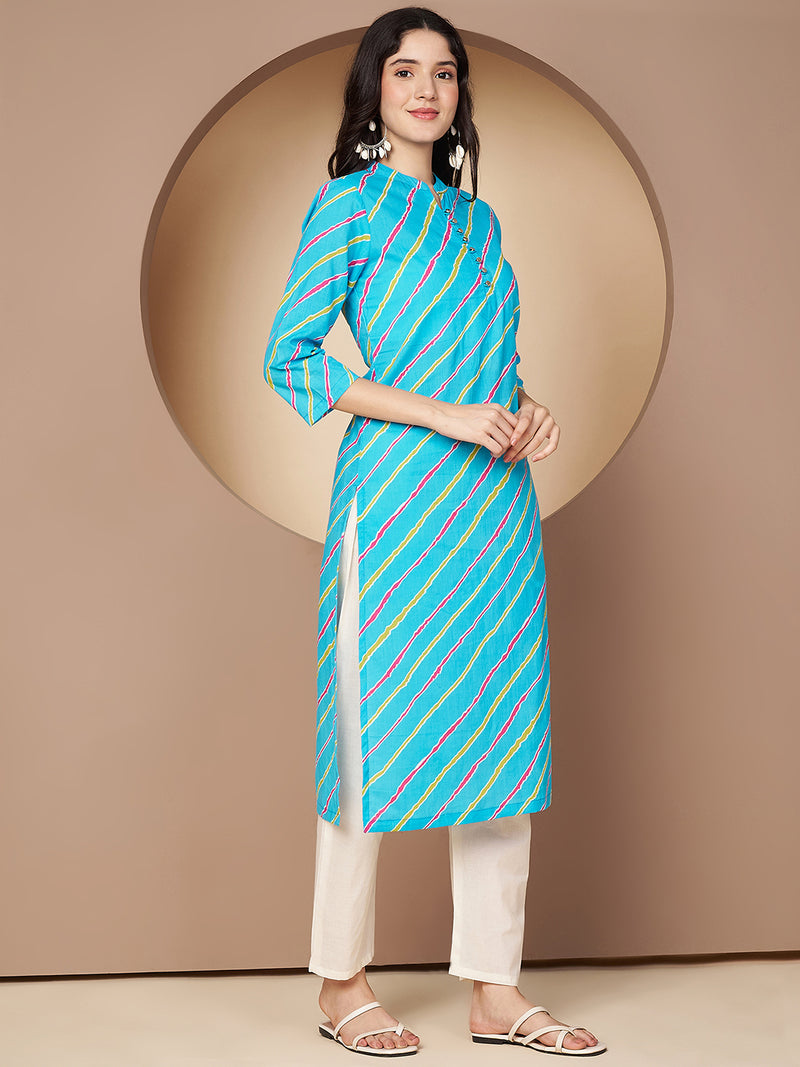 Poshak Hub Women Turquoise Cotton A Line Kurta