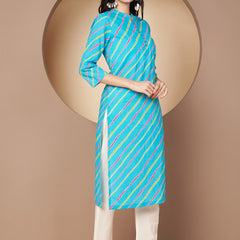 Poshak Hub Women Turquoise Cotton A Line Kurta