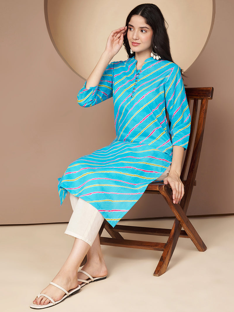 Poshak Hub Women Turquoise Cotton A Line Kurta