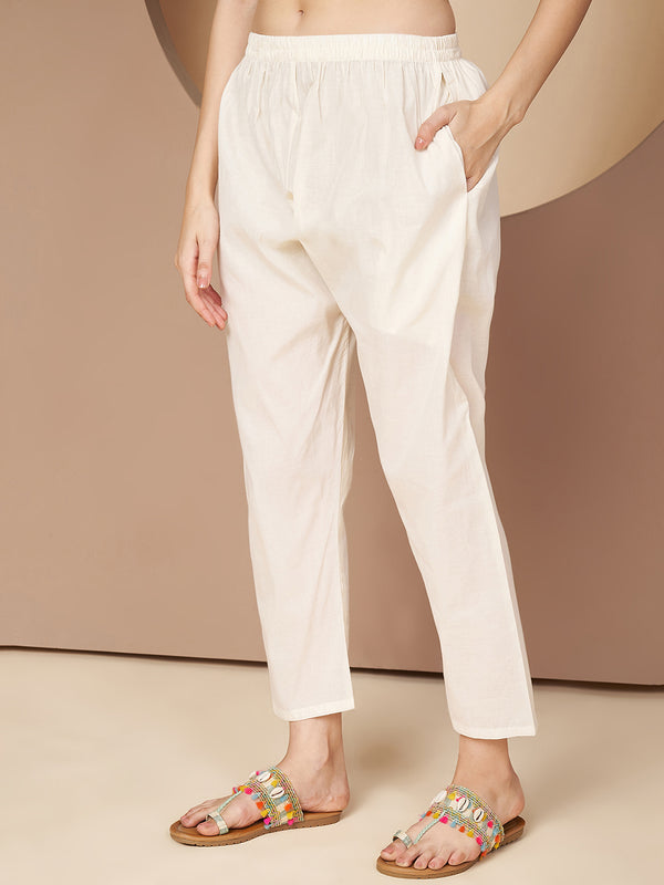 Poshak Hub Women Off-White Premium cotton Hakuba Chicken Embroidery Co-Ord Set