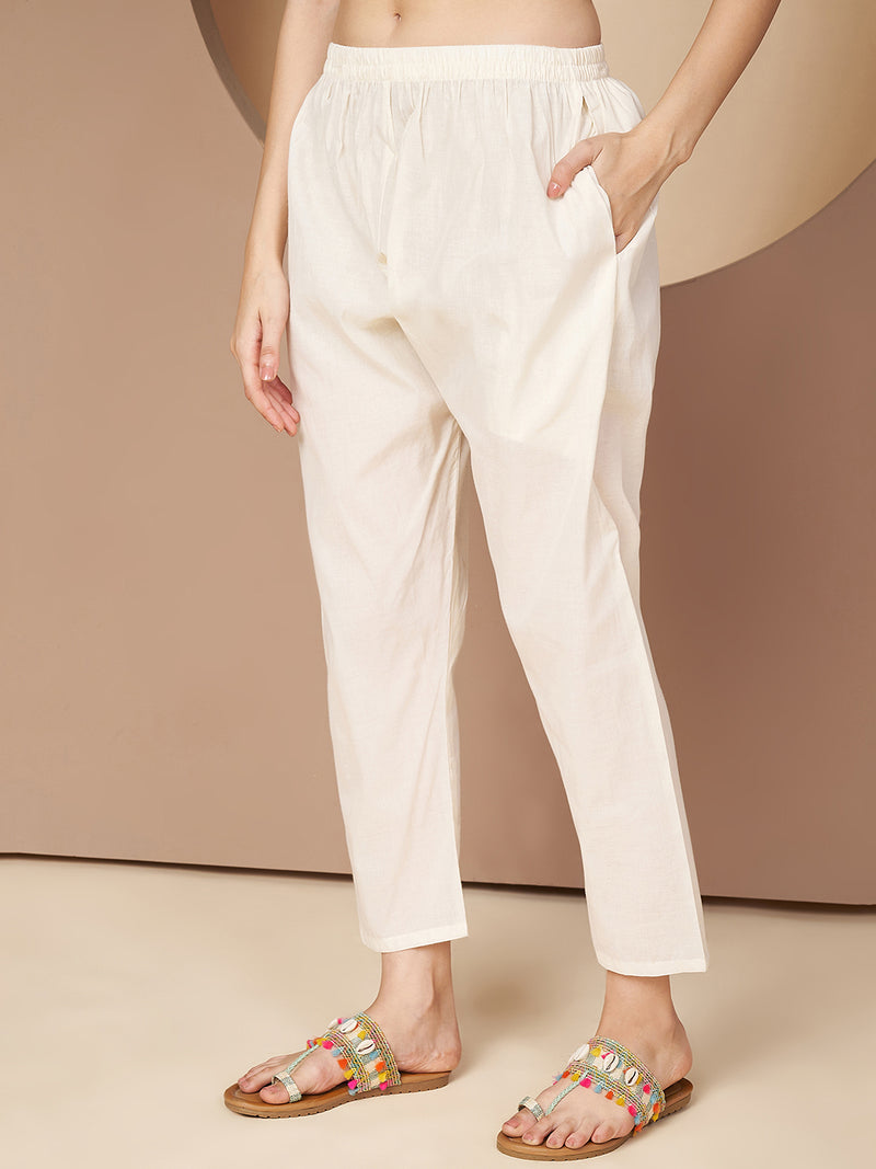 Poshak Hub Women Off-White Premium cotton Hakuba Chicken Embroidery Co-Ord Set