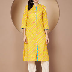 Poshak Hub Women Yellow Cotton A Line Kurta