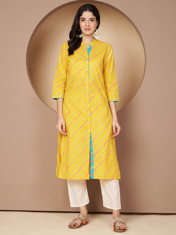 Poshak Hub Women Yellow Cotton A Line Kurta