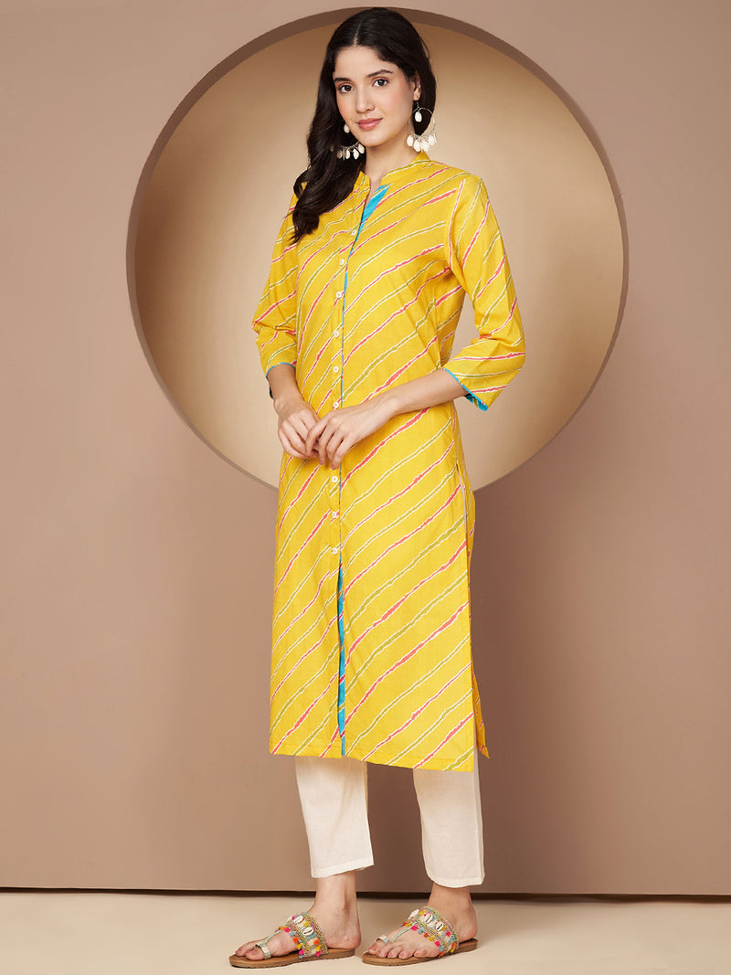 Poshak Hub Women Yellow Cotton A Line Kurta