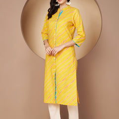 Poshak Hub Women Yellow Cotton A Line Kurta