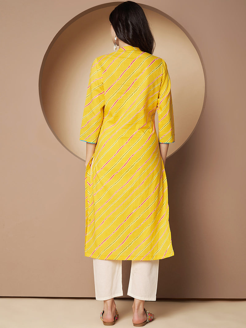 Poshak Hub Women Yellow Cotton A Line Kurta