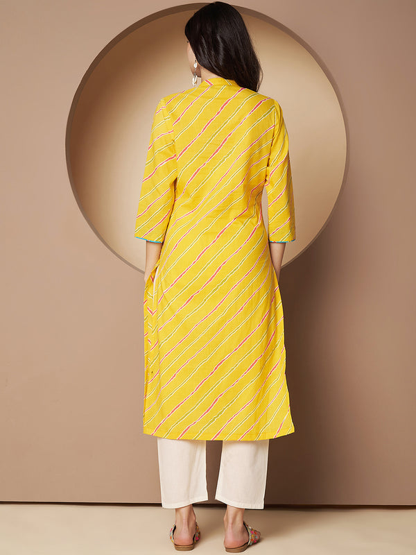 Poshak Hub Women Yellow Cotton A Line Kurta