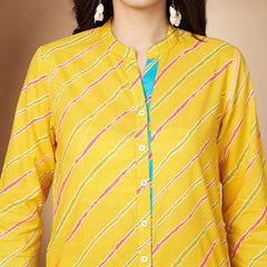 Poshak Hub Women Yellow Cotton A Line Kurta