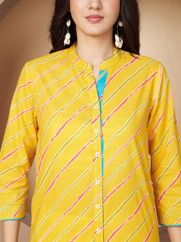 Poshak Hub Women Yellow Cotton A Line Kurta