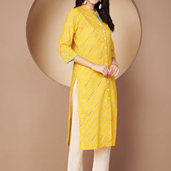 Poshak Hub Women Yellow Cotton A Line Kurta