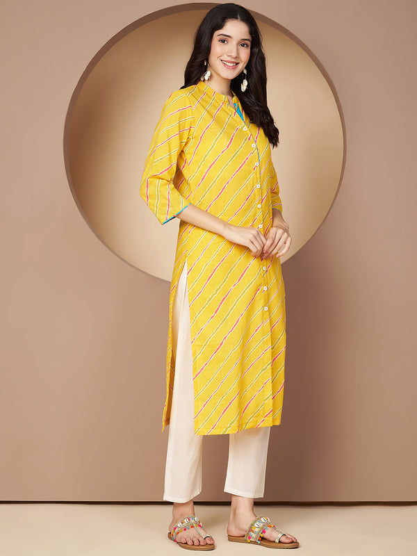 Poshak Hub Women Yellow Cotton A Line Kurta