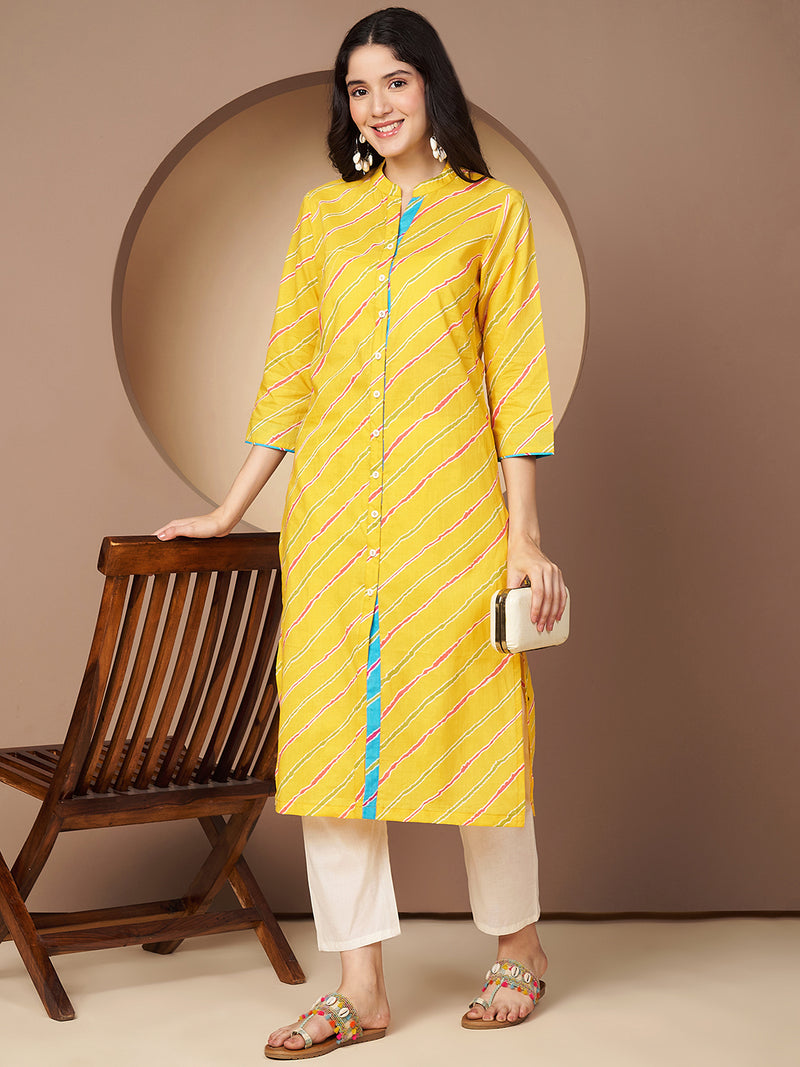 Poshak Hub Women Yellow Cotton A Line Kurta