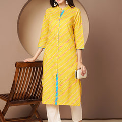 Poshak Hub Women Yellow Cotton A Line Kurta