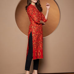 Poshak Hub Women Cotton Red Gold Print Staright Kurta