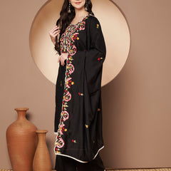 Black Floral Aari Work Embroidered Kurta with Palazzo & Embroidered Dupatta