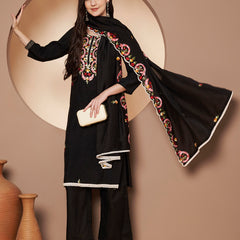 Black Floral Aari Work Embroidered Kurta with Palazzo & Embroidered Dupatta