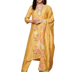 Light Yellow Floral Aari Work Embroidered Kurta with Palazzo and Embroidered Dupatta