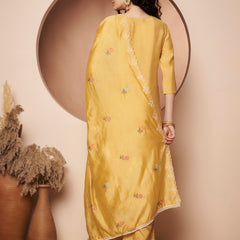 Light Yellow Floral Aari Work Embroidered Kurta with Palazzo and Embroidered Dupatta