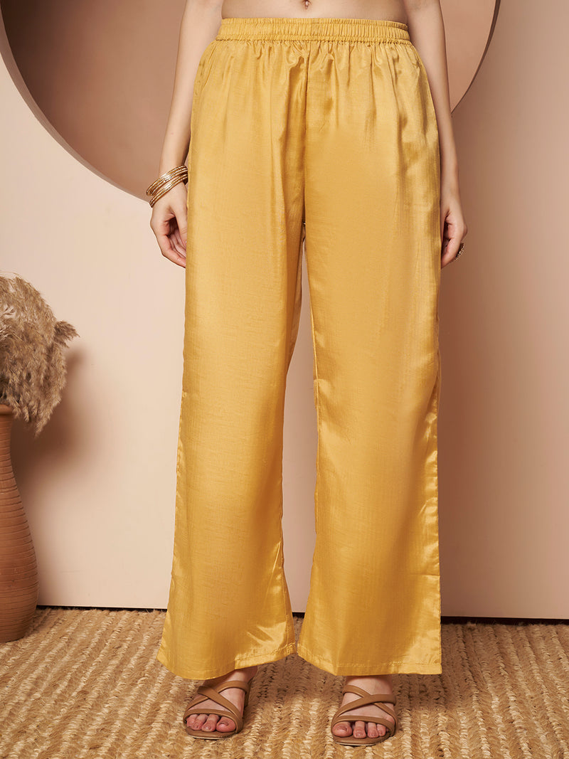 Light Yellow Floral Aari Work Embroidered Kurta with Palazzo and Embroidered Dupatta