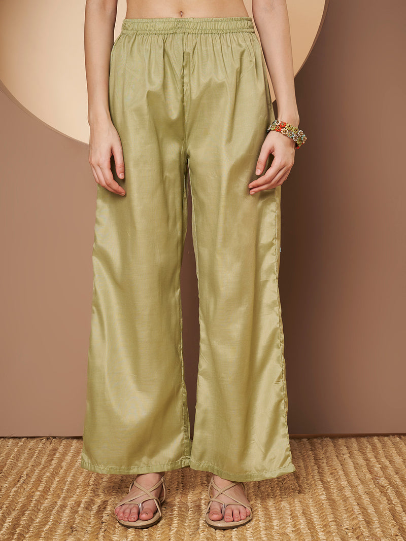 Women Olive-Green Floral Aari Work Embroidered Kurta with Palazzo and Embroidered Dupatta