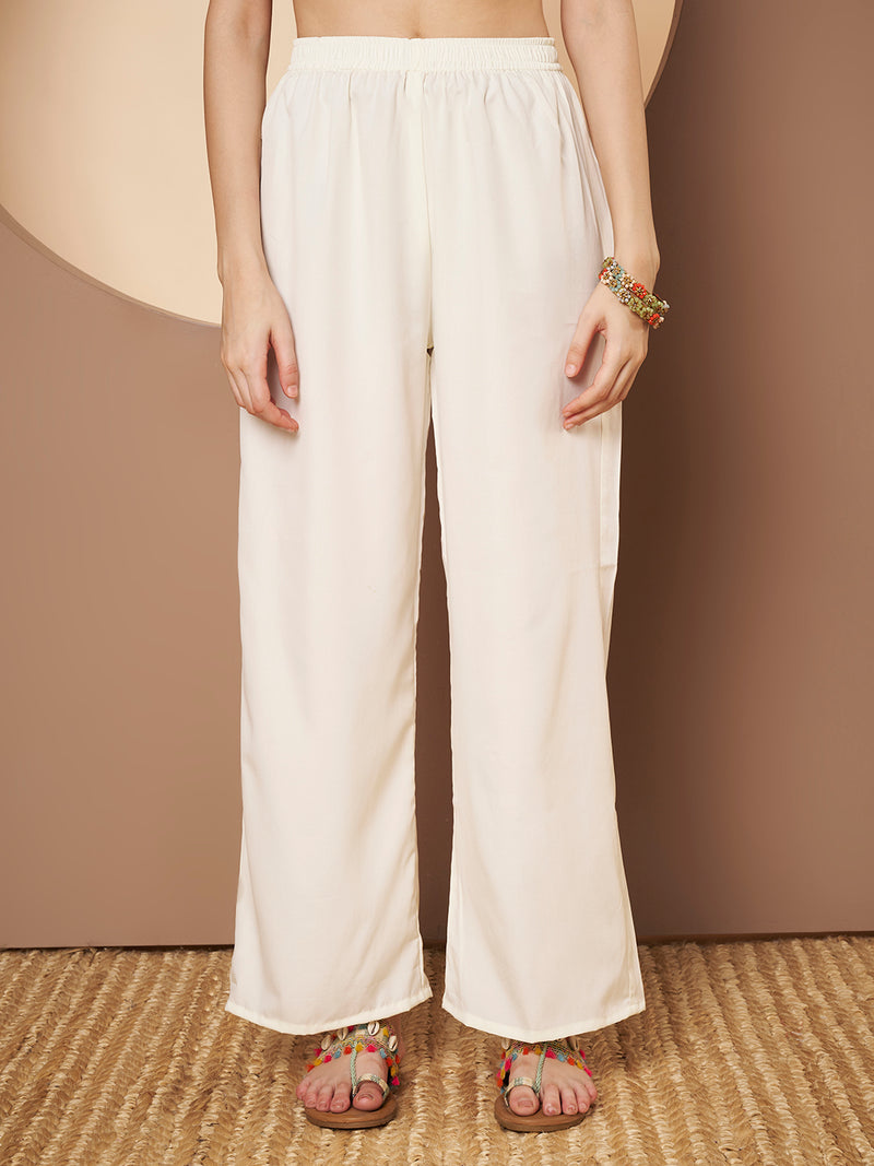 Off-White-Green Chickenkari Adda Work Embroidered Kurta with Palazzo and Embroidered Dupatta