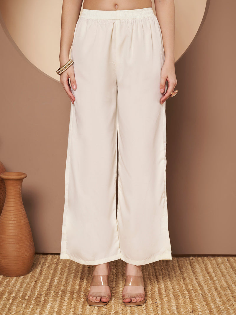 Off-Whit & Peach Chickenkari Adda Work Embroidered Kurta with Palazzo and Embroidered Dupatta