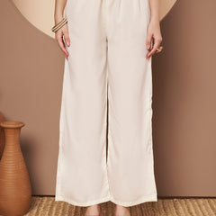 Off-Whit & Peach Chickenkari Adda Work Embroidered Kurta with Palazzo and Embroidered Dupatta